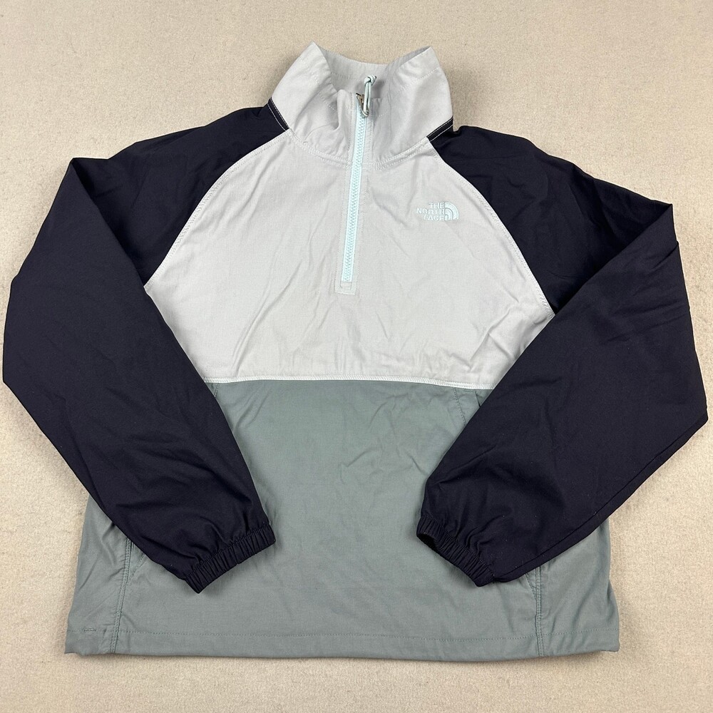 The North Face Jacket Women Medium Gray Colorblock 1/4 Zip Hiking Windbreaker M